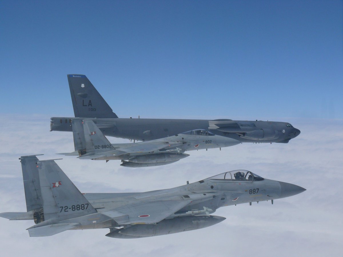 PHOTOS: USAF B-52H 61-0013 LEGIT01 integrates with JASDF F2's and F15's from Naha, Tsuiki, Komatsu and Chitose AB's   