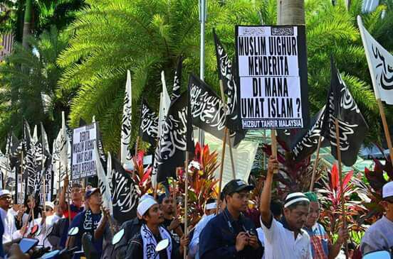 The Hizb ut-Tahrir protest was held outside the Chinese embassy in Malaysia. 