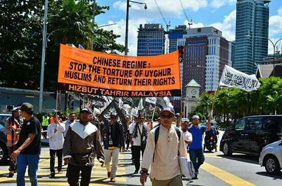 Protest held against China in Malaysia by Islamist extremist group Hizb ut-Tahrir over the Uyghur issue.   