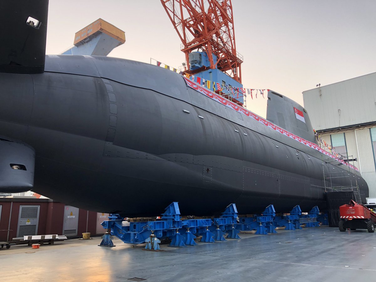 The Type218SG submarine is the first of four customised submarines designed for operations in Singapore's shallow and busy tropical waters (pictures taken in Kiel, Germany)   
