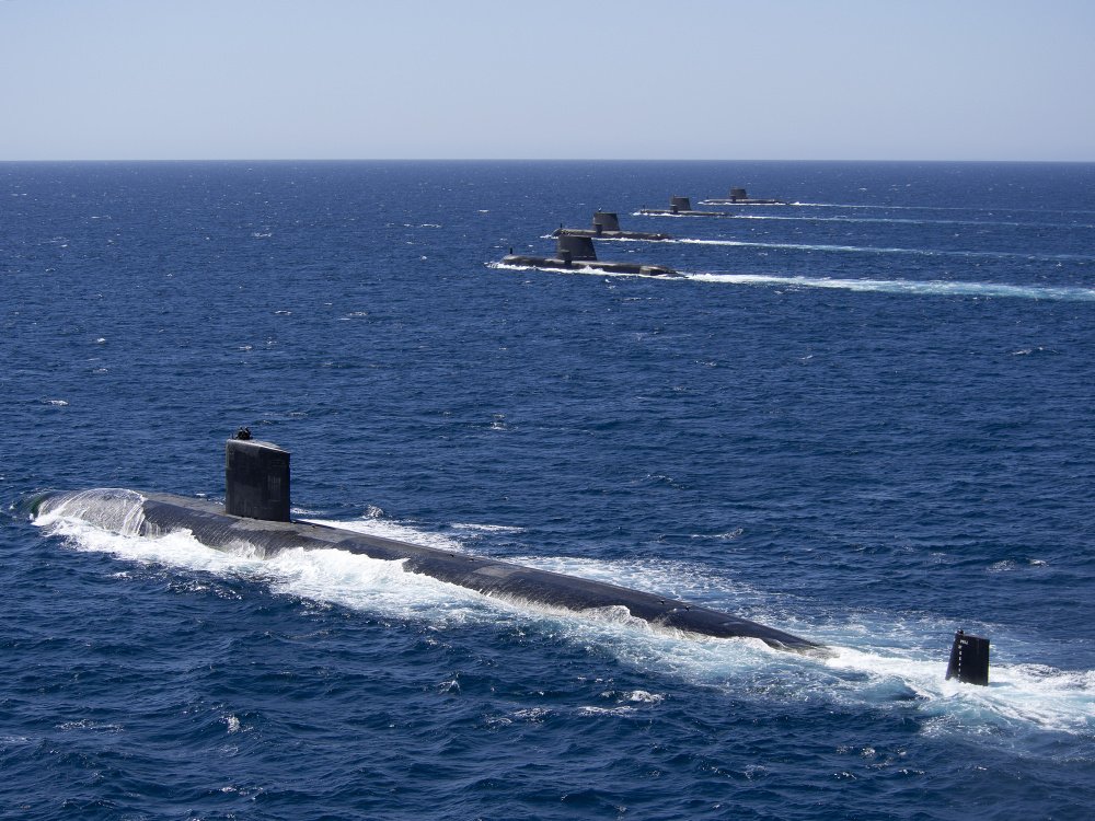 5 submarines at sea.  USS Santa Fe joins up with the Australian boats for Exercise Ocean Explorer off WA.