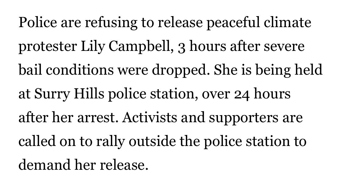 The NUS has put out a press release saying some Sydney Extinction Rebellion protesters are still in custody after yesterday's action