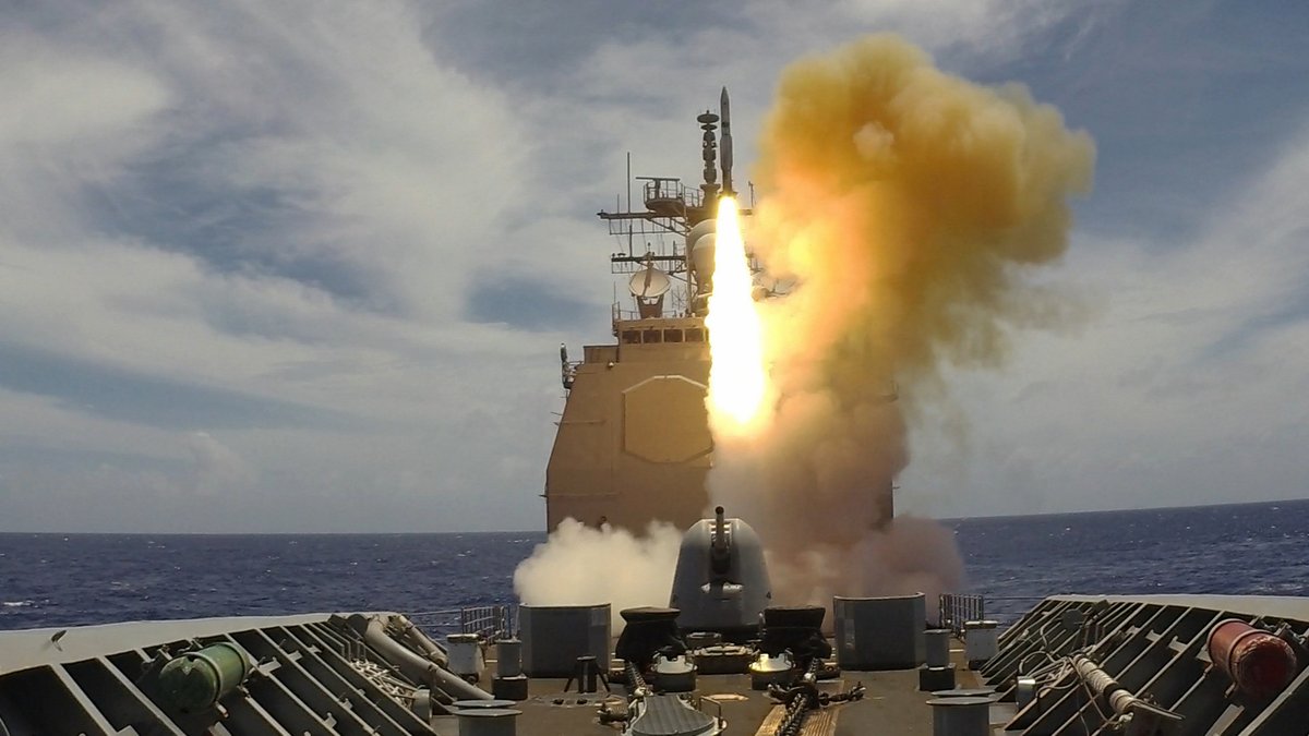 Japan-based US cruiser SHILOH CG67 on patrol this month in the Philippine Sea: launching an SM-2 Standard missile during exercises on 19 March; firing her forward Mk45 5-inch gun on 10 March; underway with destoyer BARRY DDG52 on 17 March
