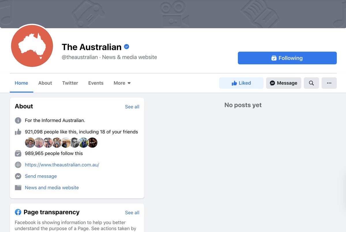 Every single post that has previously been published by major news outlets in Australia have completely disappeared at Facebook (@abcnews, @SBSNews, @7NewsAustralia, @9NewsAUS, @australian, @smh etc)
