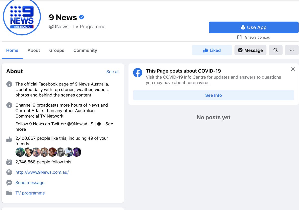 Every single post that has previously been published by major news outlets in Australia have completely disappeared at Facebook (@abcnews, @SBSNews, @7NewsAustralia, @9NewsAUS, @australian, @smh etc)