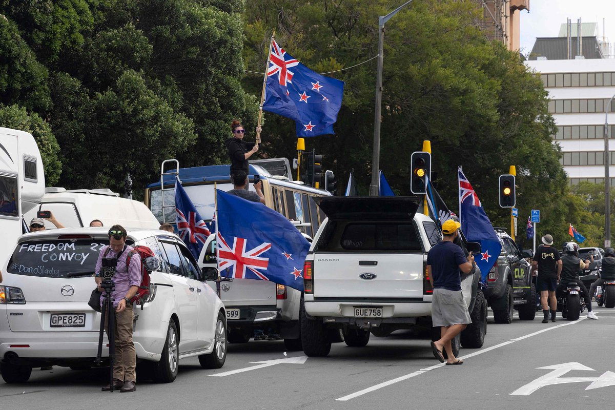 In pictures: Convoy of trucks and campervans block streets near New Zealand's parliament in Wellington to protest against Covid19 restrictions and vaccinations, inspired by a similar demonstration in Canada