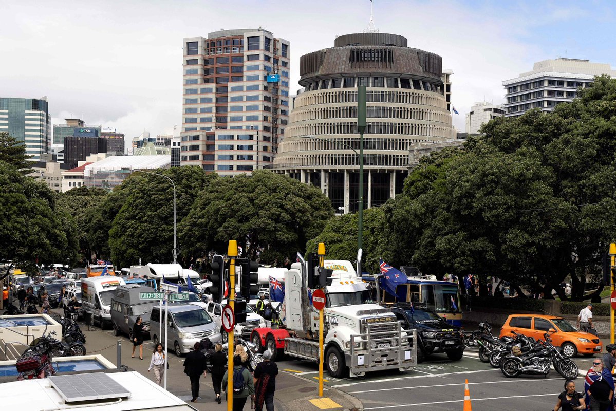 In pictures: Convoy of trucks and campervans block streets near New Zealand's parliament in Wellington to protest against Covid19 restrictions and vaccinations, inspired by a similar demonstration in Canada