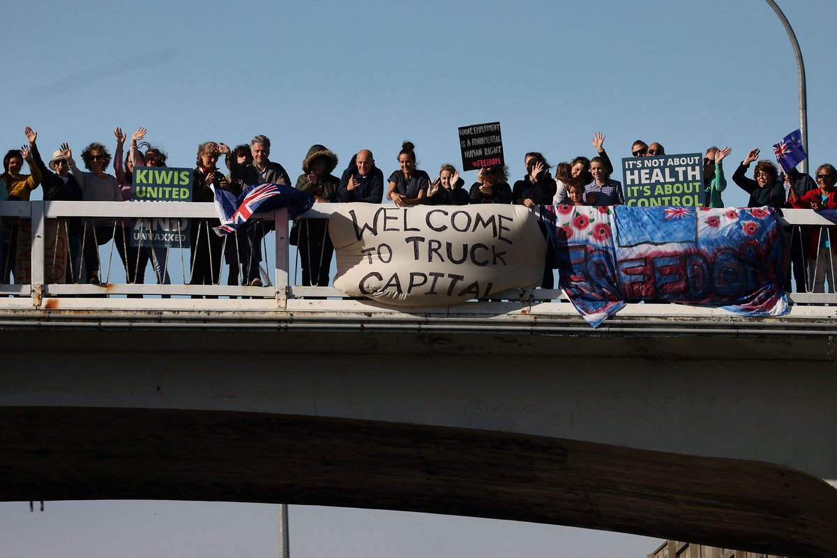 In pictures: Convoy of trucks and campervans block streets near New Zealand's parliament in Wellington to protest against Covid19 restrictions and vaccinations, inspired by a similar demonstration in Canada