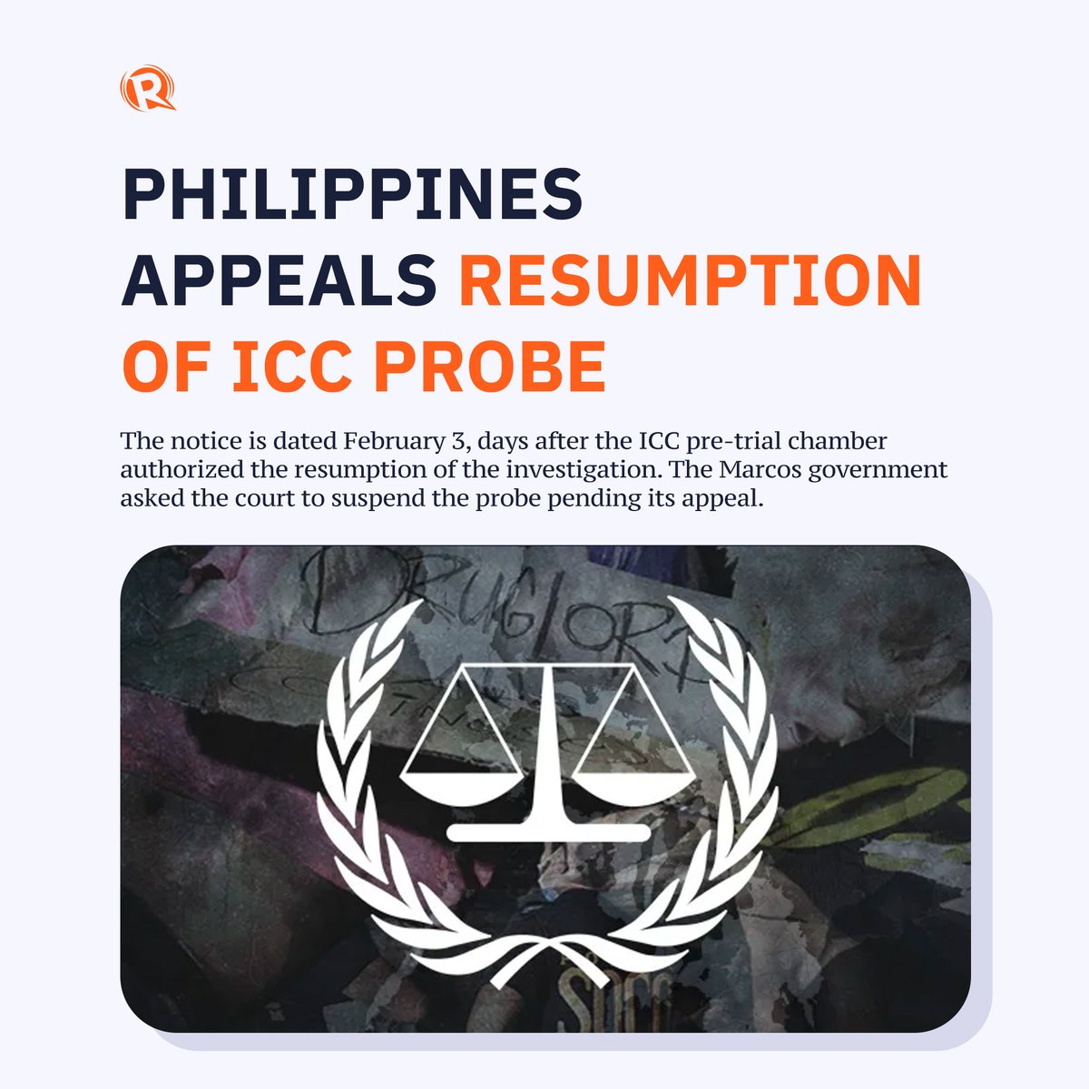 The Philippine government, represented by Solicitor General Menardo Guevarra, has asked the International Criminal Court (ICC) to suspend its decision to resume its probe into the drug war killings in the Philippines under former president Rodrigo Duterte