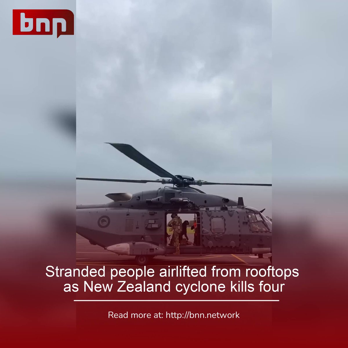 Stranded people were airlifted from their rooftops by a military helicopter in NewZealand on Wednesday after CycloneGabrielle killed at least three people and displaced thousands more
