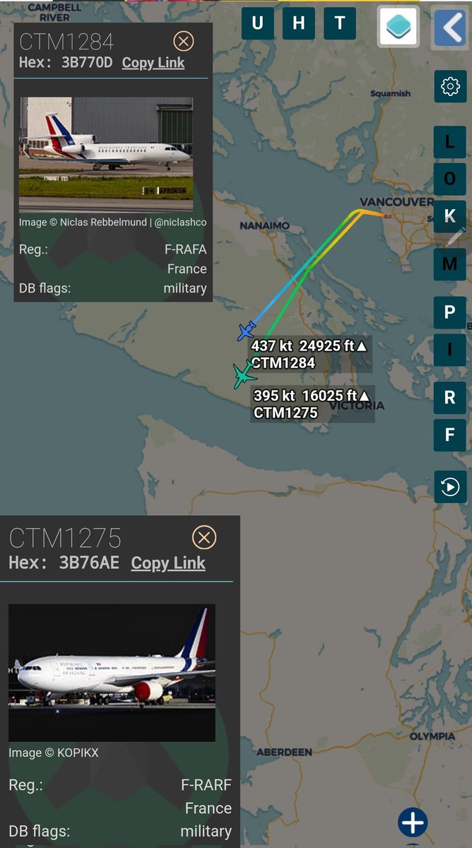 President of France  Emannuel Macron departed Vancouver, en route to New Caledonia. CTM1275 / F-RARF CTM1284 / F-RAFA