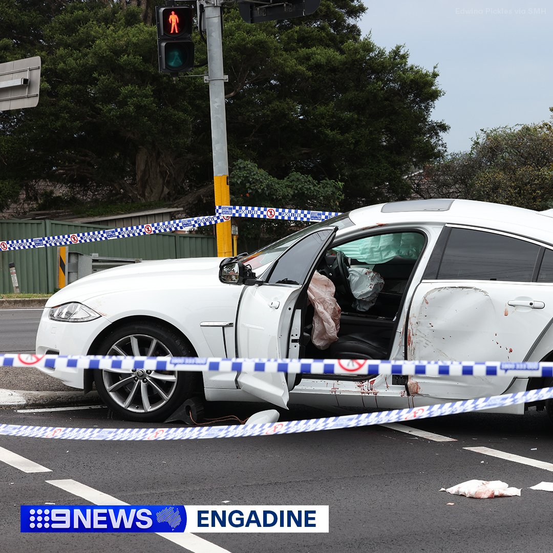 Six people, including a police officer, have been injured in a car crash and stabbing in Sydney's south. Emergency services arrived at the Princes Highway in Engadine for a two-car crash, where they encountered a 58-year-old male armed with a box cutter at around 9am this morning.