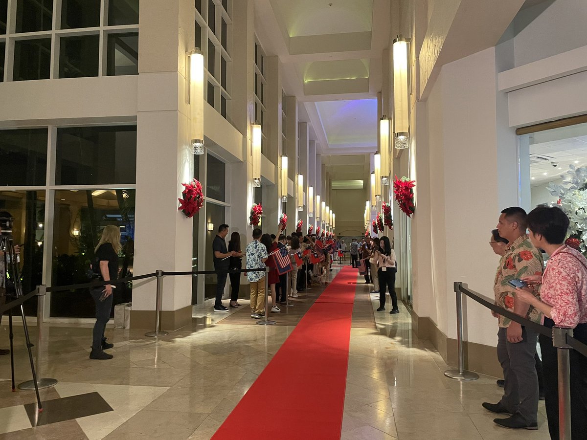 Community members await Taiwan President @ChingteLai ‘s arrival at Hyatt Regency Guam. After Hawaii, Guam is the President’s second U.S. stop over before heading to Palau