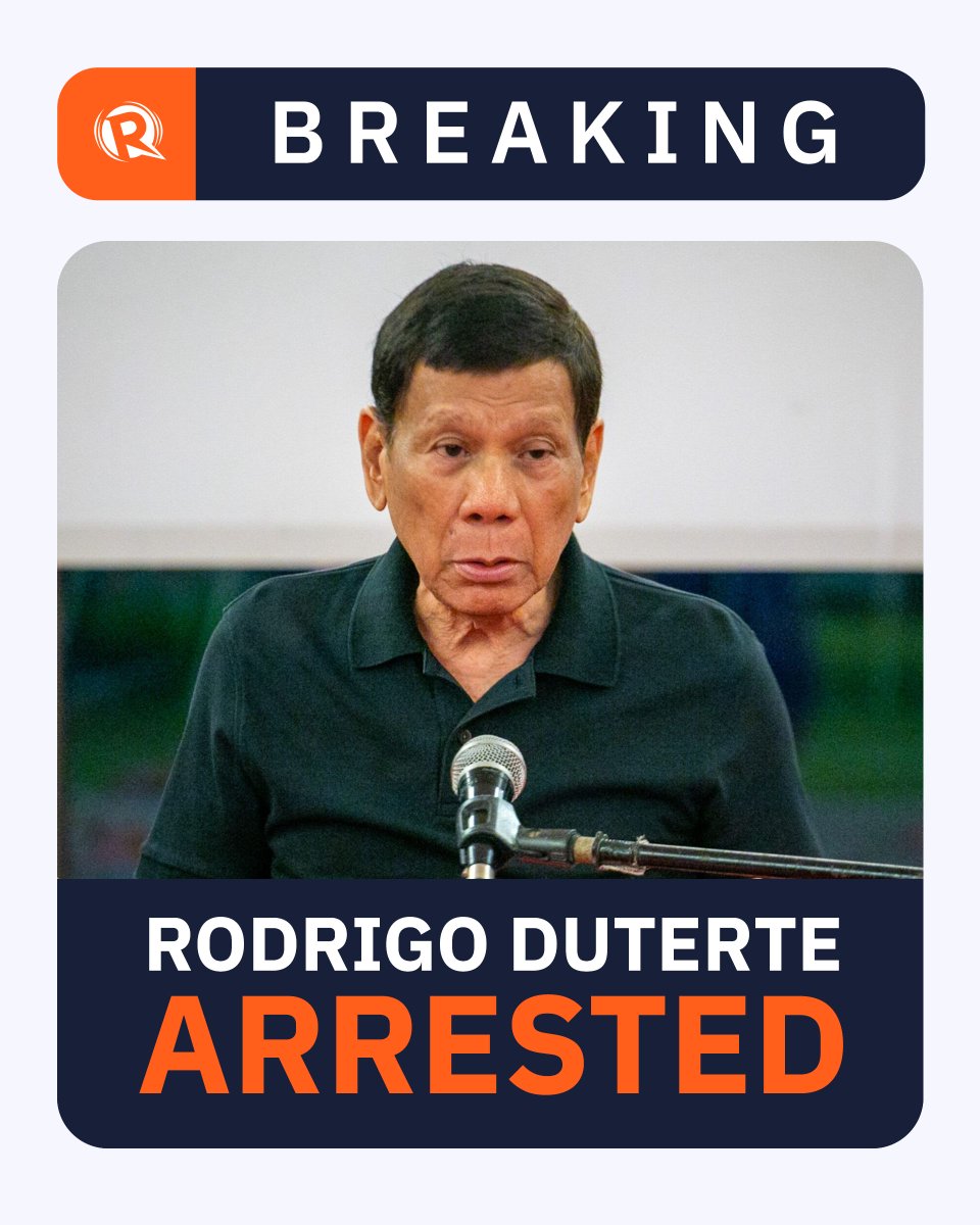 A Polícia Nacional das Filipinas prende o ex-presidente Rodrigo Duterte por seus supostos crimes contra a humanidade. Duterte foi alvo de investigações do Tribunal Penal Internacional pelas milhares de pessoas mortas em sua brutal guerra contra as drogas travada quando ele era prefeito da cidade de Davao e mais tarde quando se tornou presidente das Filipinas em 2016